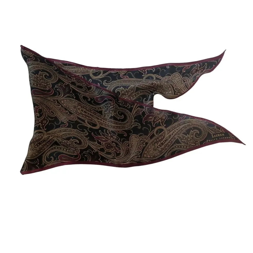 Ralph Lauren 100% Silk Dark Paisley Scarf Diamond Maroon Elegant Luxe